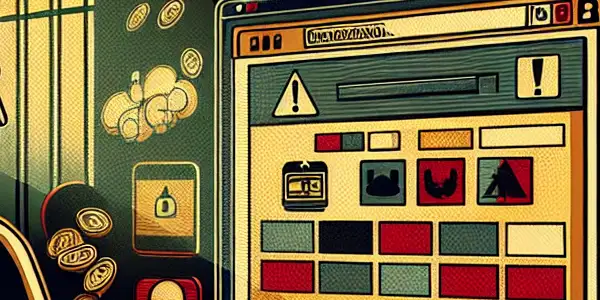 A person at a computer in a dim room, surrounded by legal symbols and a lurking shadow, highlighting online adult content risks.