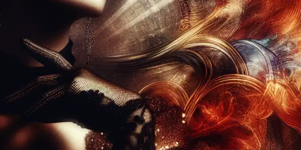 A confident female star exuding glamour and allure in a luxurious, sensual setting with dramatic lighting.