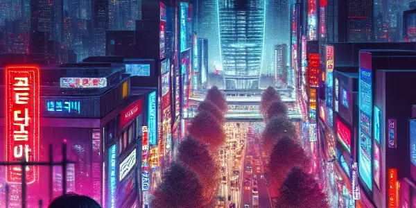 A young adult in a neon-lit urban landscape contemplates censorship amidst symbols of desire and legal restrictions.